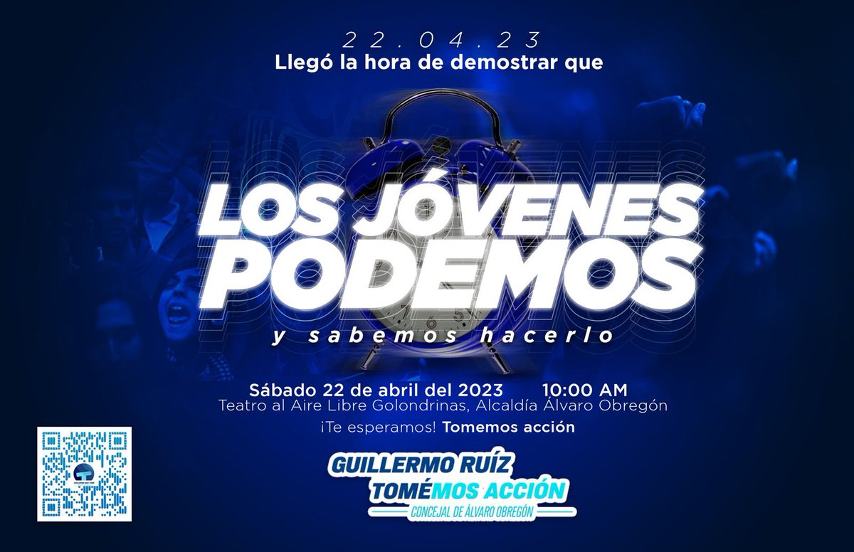 Moonsesoosab's tweet photo. TODOS LOS JÓVENES TENEMOS UNA CITA 💙

Nos vemos el 22 de abril a las 10:00 am, en el Foro al aire libre Golondrinas, enfrente a la sede de la alcaldía AO.

Dejemos en claro que los jóvenes no solo queremos la foto, también queremos el verdadero cambio 🤨

#LosJovenesPodemos 🗣️ https://t.co/FpRQKoXOjR