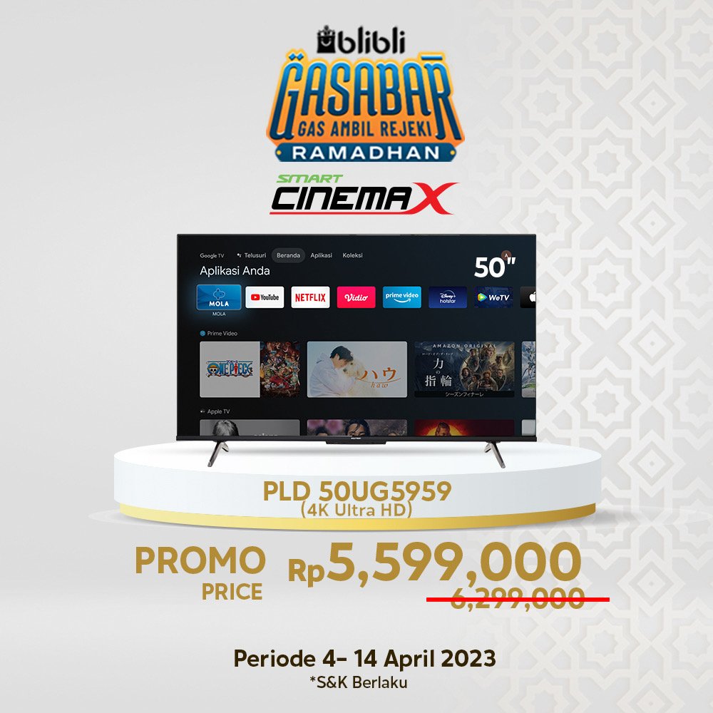 Rejeki Ramadhan Polytron x Blibli!
Dapatkan Diskon dengan Harga Terbaik untuk pembelian TV Polytron hanya di Bli-Bli selama periode 4 - 14 April 2023. 

Syarat dan Ketentuan Berlaku