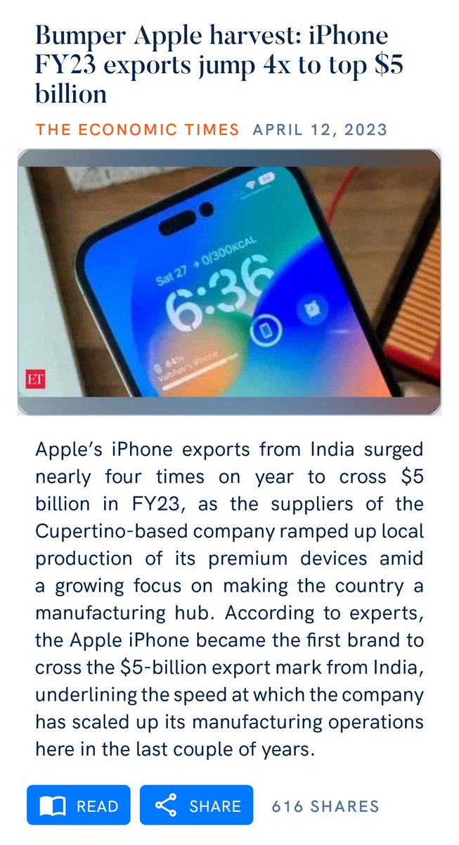 jamadar72's tweet photo. Bumper Apple harvest: iPhone FY23 exports jump 4x to top $5 billion
https://t.co/logul67dML https://t.co/RhulYqGfN3