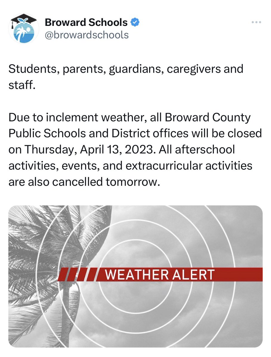 Schools are closed April 13, 2023. Please stay safe