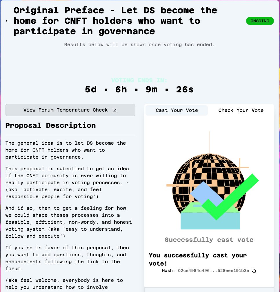 marcusubani's tweet photo. Dear #CNFT community, During talks for #ccv4 we heard multiple times you do not want to be excluded. Maybe the way is to organize your #CardanoCommunity #voting @discosolaris. The prefacing #discatalyst proposal is live. #RT!

https://t.co/jcu1U4DoB1 https://t.co/L6FJ6eb0ZU