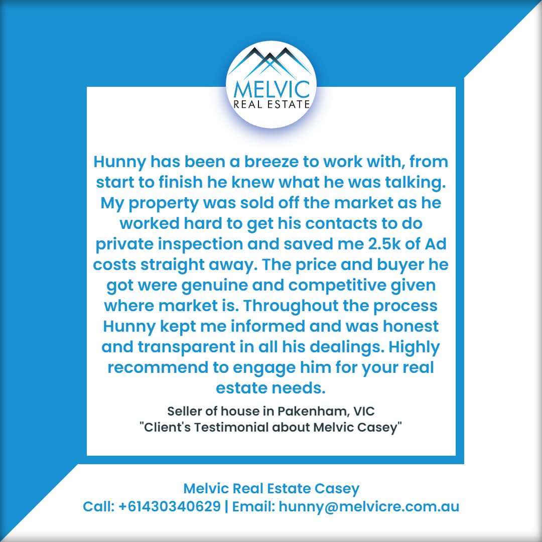 melviccasey's tweet photo. Have a look at the client's testimonial about Melvic Real Estate Casey.
Looking for real estate agents in Casey? 
Connect with Hunny Sharma - Director (Melvic Real Estate, Casey)
Call: +61-430340629
#ClientTestimonials #MelvicCasey #MelvicRealEstateCasey #BestRealEstateAgents https://t.co/wrCUIgSa4D