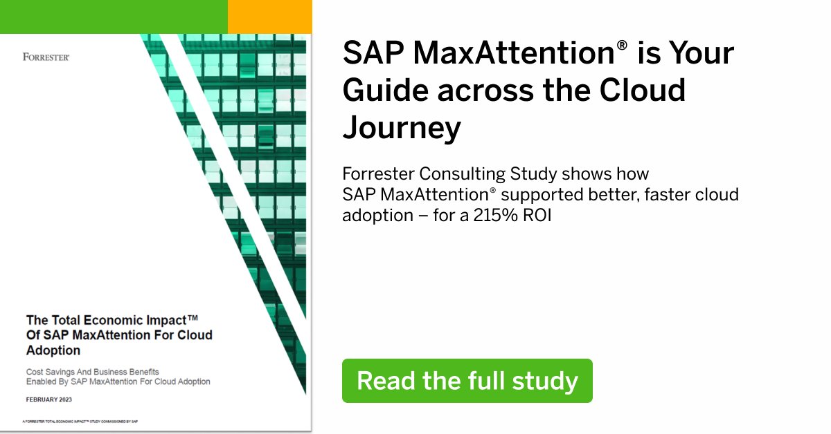 sandeepkomina1's tweet image. Read in the Forrester Consulting study commissioned by #SAP, The Total Economic Impact™ Of #SAPMaxAttention for Cloud Adoption, about the business benefits that are enabled by SAP MaxAttention.

Learn more: imsap.co/6017Oz5MH
