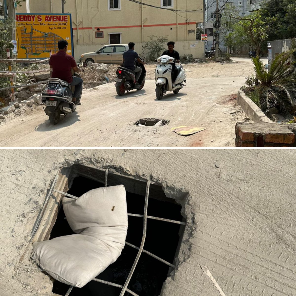 ShivaJyotsna's tweet photo. 7 feet deep open manhole at Reddys Avenue #Nizampet #Quthbullapur .
@MC_Nizampet local residents, #Commuters #Pedestrains are awaiting for the immediate closure of manhole.
#QuthbullapurOpenManholes
#QuthbullapurRoads
@Collector_MDL @ACLB_Medchal
#Right2Walk https://t.co/KPJIi1x5hU