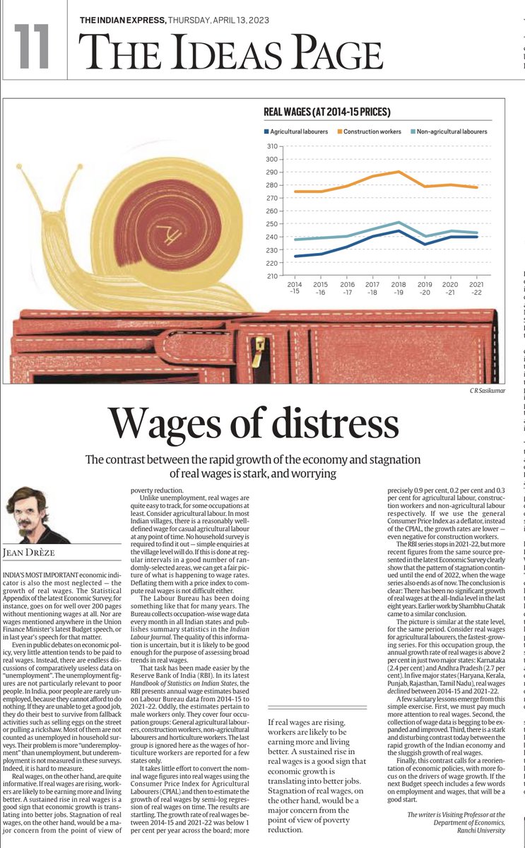 roadscholarz's tweet photo. "India’s most important economic indicator is also the most neglected: the growth of real wages..." - close to zero in the last 8 years. https://t.co/0CKWzLC7MA