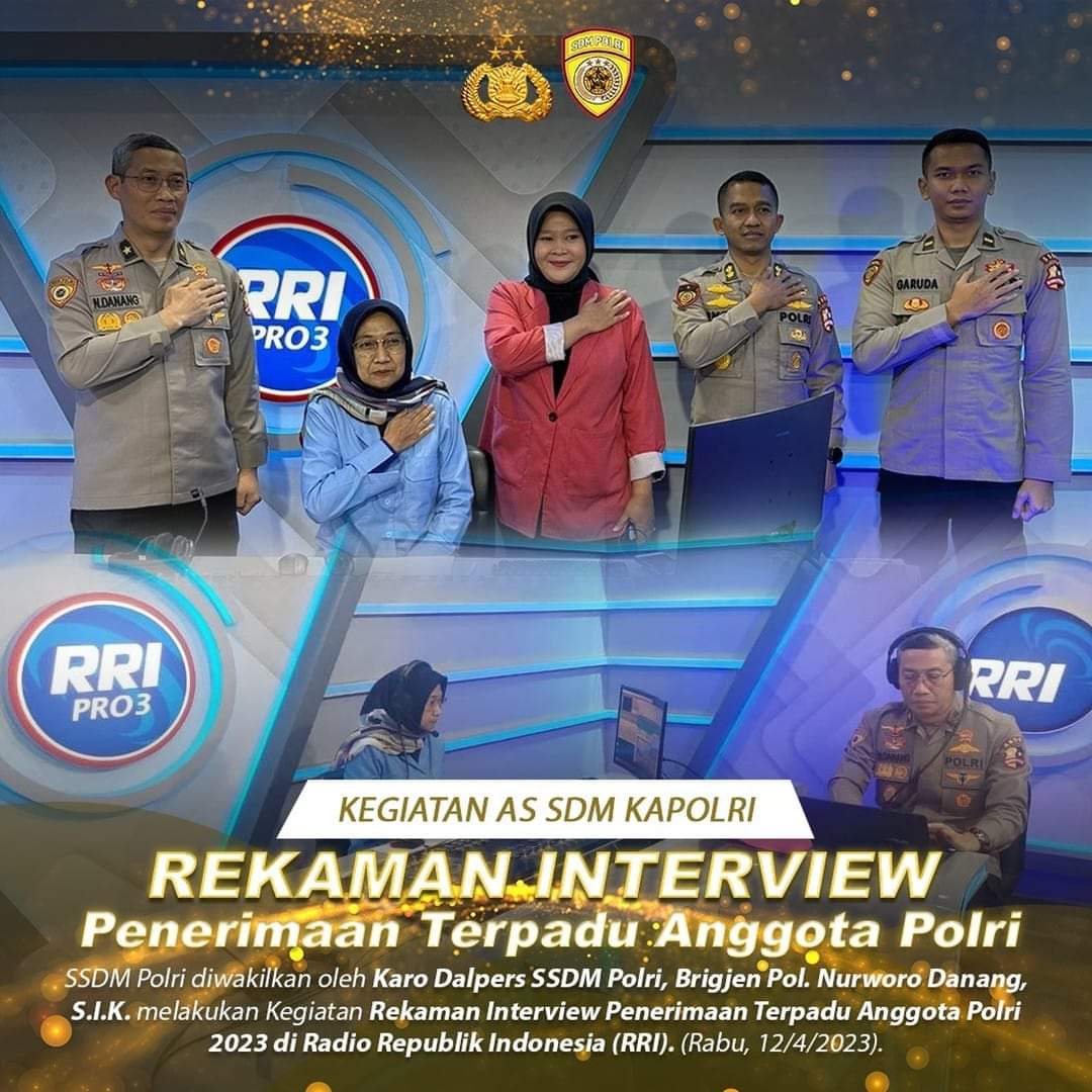 NKRI89159805's tweet photo. #Repost @ssdm_polri 
——
Interview Penerimaan Terpadu Anggota Polri T.A. 2023 pada Radio Republik Indonesia (RRI) yang dihadiri ole Karo Dalpers SSDM Polri, Brigjen Pol. Nurworo Danang, S.I.K. https://t.co/GrpfL8ZqFv
