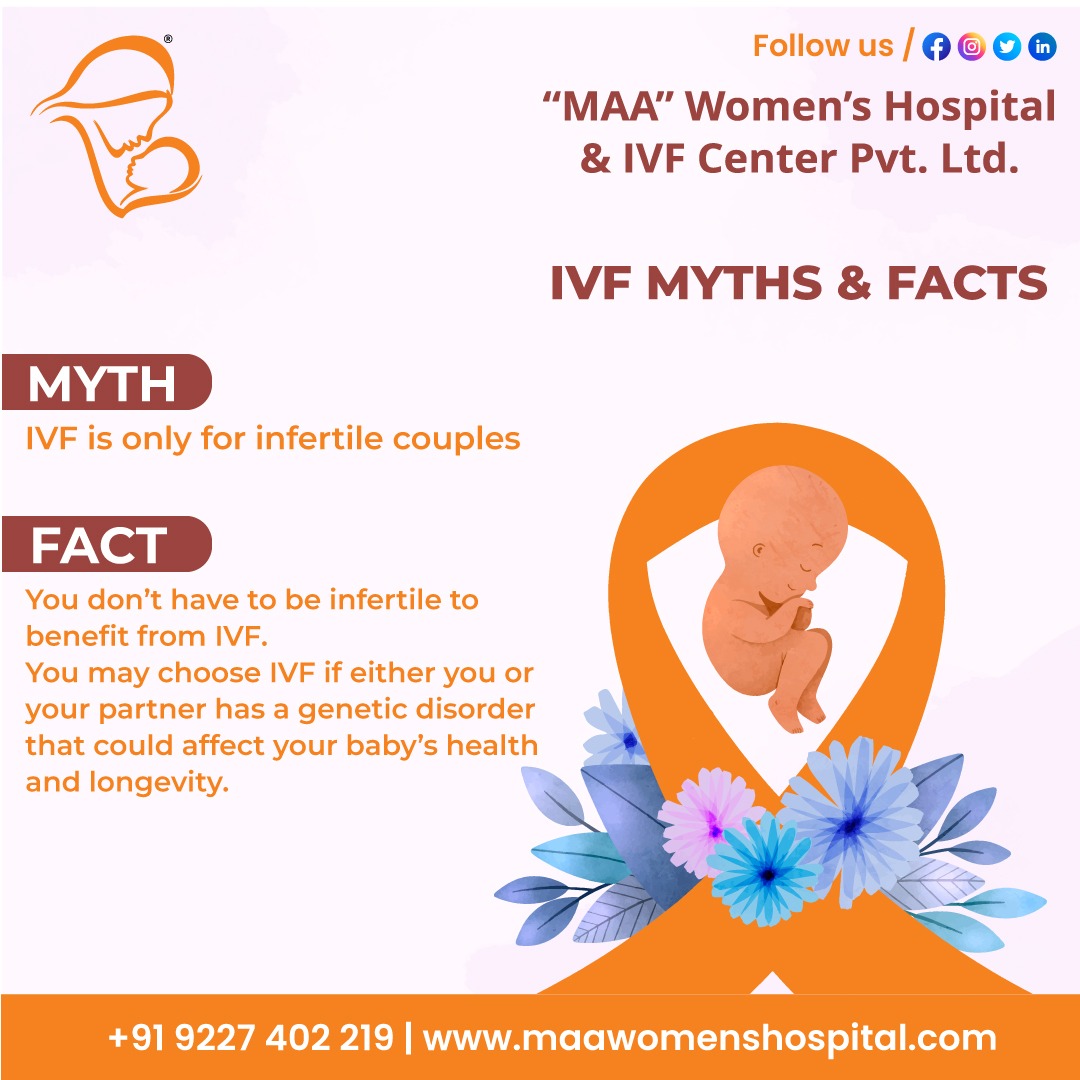 IVF MYTHS & FACTS

Let the experts help you at Maa Women's Hospital.

#MaaWomensHospital #DrPatixaJoshi #maternityhospital #gynecologist #infertility #malefertility #femalefertility #iui #ivf #ivfmyths #ivffacts #infertile #Ahmedabad #bestivfcenter