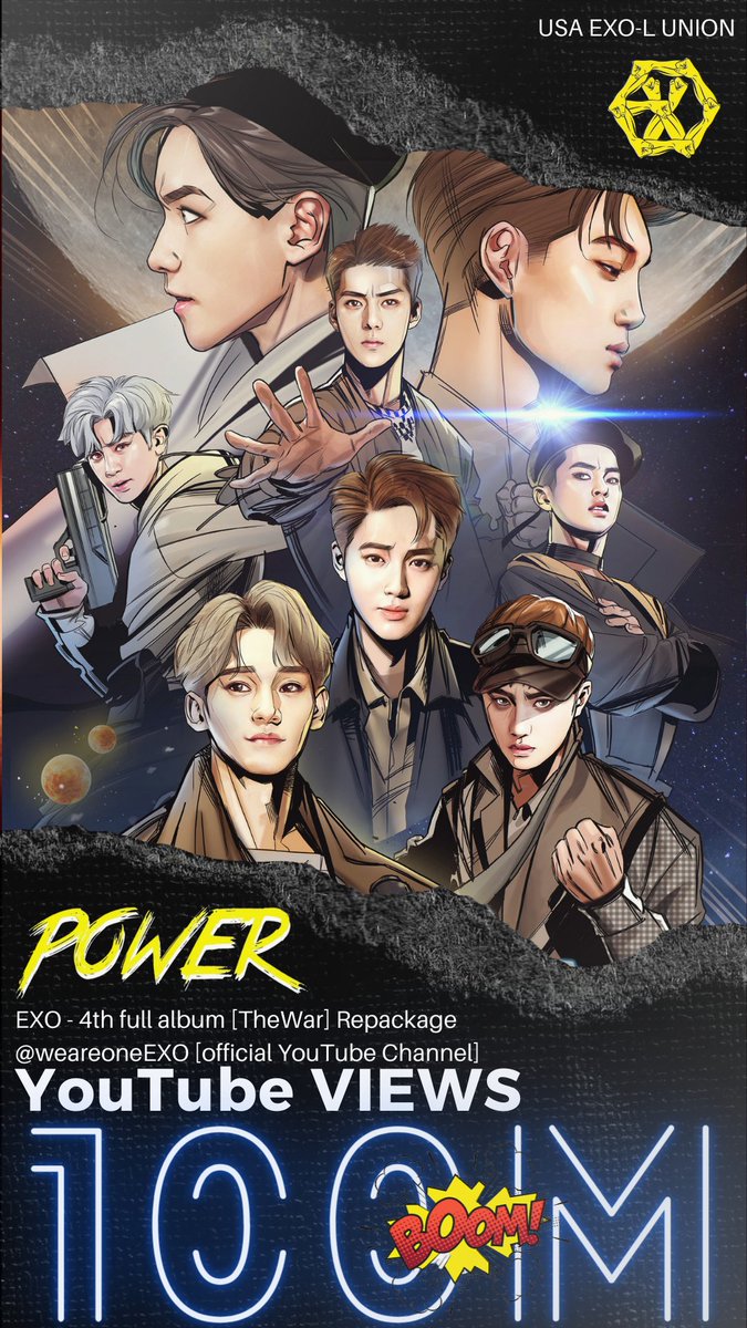 USEXOLUNION's tweet photo. EXO - 엑소 POWER🔋🪫 MV has now surpassed 100 Million views on YouTube. 🎉

📹https://t.co/pGeJTpsunh

#EXO #엑�� @weareoneEXO https://t.co/a1PcgL8w0g