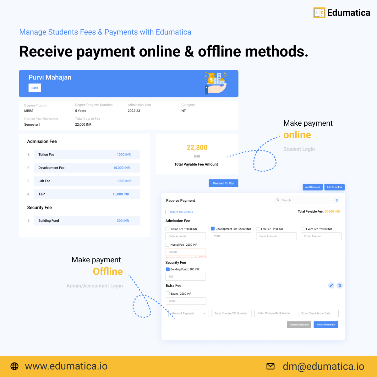 Edumatica_io's tweet photo. Generate GST/Tax e-Invoice and payment receipts in pdf form.

Generate over the counter receipts covering all the payment modes. https://t.co/nPcclABfyR
