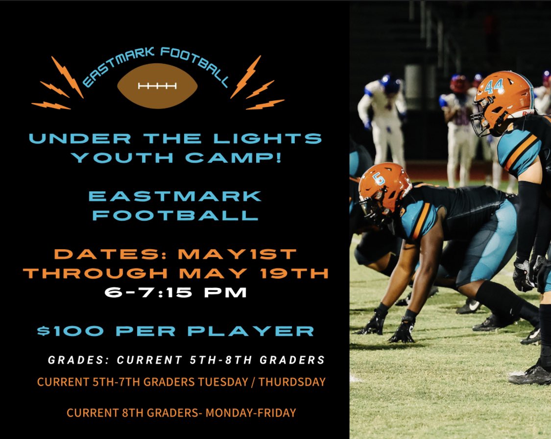 Travis Dixon (@coachdixondbs) on Twitter photo 🚨CAMP ALERT🚨Eastmark community we are having a Youth Camp during the month of May. Put it on the calendar! Camp will be held at Eastmark HS information below on the flyer. <a href="/ehs_firebirds/">Eastmark High School Athletics</a> <a href="/Eastmark_FF/">Eastmark High School Football</a> #DOMINATE #GOBIRDS 🚨CAMP ALERT🚨Eastmark community we are having a Youth Camp during the month of May. Put it on the calendar! Camp will be held at Eastmark HS information below on the flyer. <a href="/ehs_firebirds/">Eastmark High School Athletics</a> <a href="/Eastmark_FF/">Eastmark High School Football</a> #DOMINATE #GOBIRDS