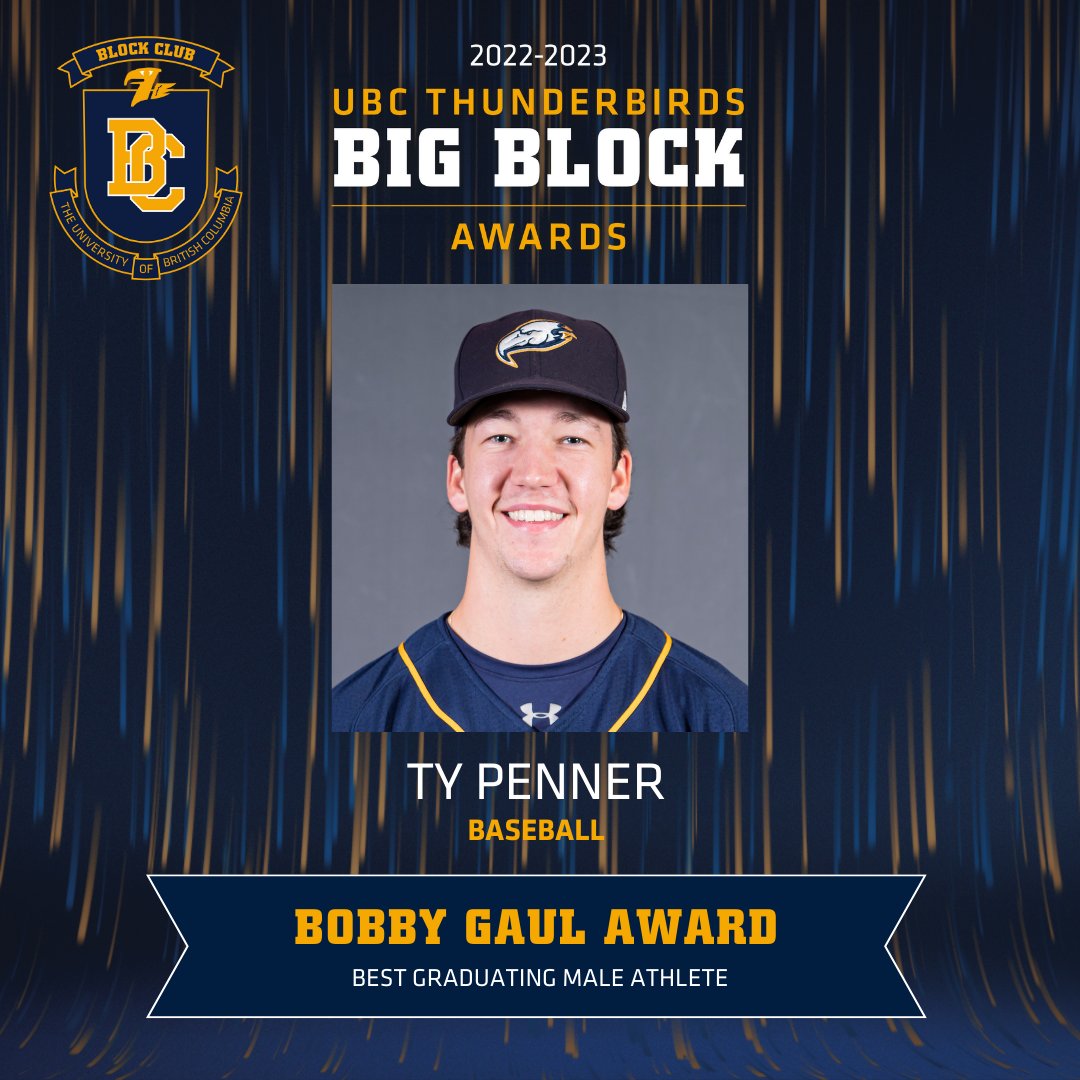 The 2023 Bobby Gaul Memorial Trophy for Graduating Male Athlete of the Year goes to <a href="/ubc_baseball/">UBC Baseball</a>’s Ty Penner! Congrats Ty. 

#BigBlock2023 #GoBirdsGo