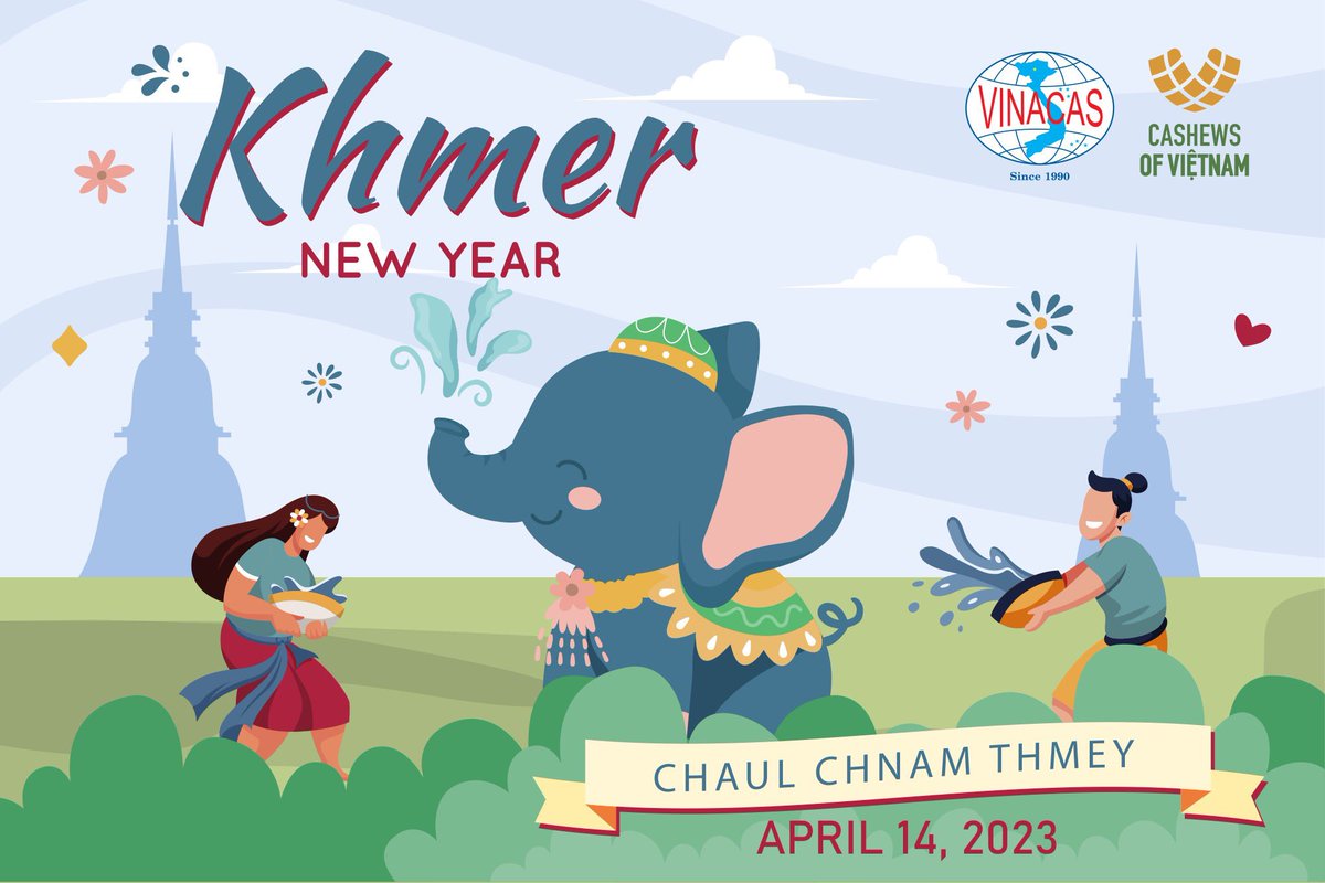 vinacas's tweet photo. Happy Khmer New Year from April 14 till 16, 2023. Cambodian friends will be on leave for holidays from this week and resuming their raw cashew nut campaigne afterthat.
#cholchnamthmay #cholchnamthmey #vinacas #hiephoidieu #cashew #hatdieu https://t.co/ljgdJXoCf4