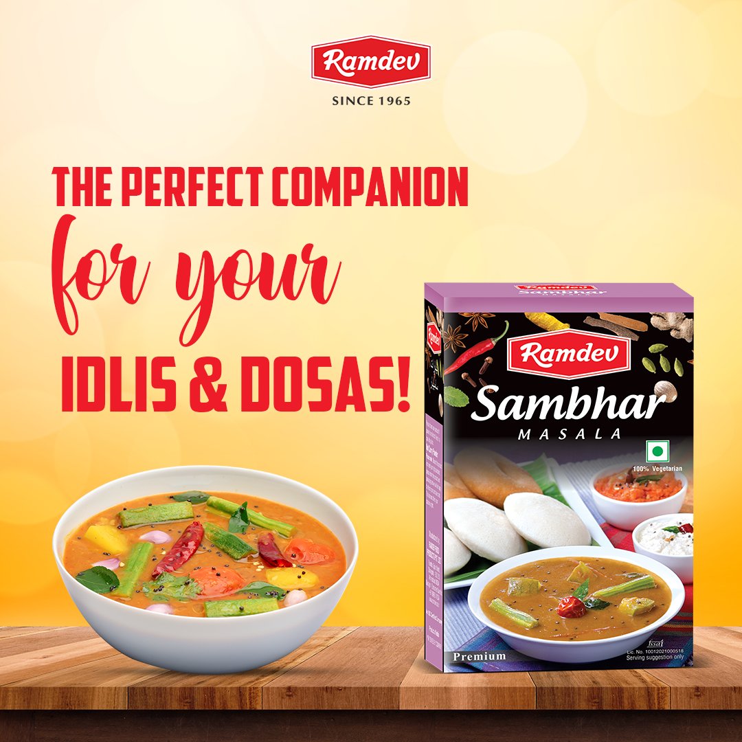 Ramdev_Food's tweet photo. Treat yourself to the authentic taste of Sambhar with #Ramdev Sambhar Masala.

Buy now at https://t.co/q7CX91XTGZ

#SambharMasala #Ramdev #RamdevStore #RamdevMasala #RamdevSpices https://t.co/grDtVOVRgA