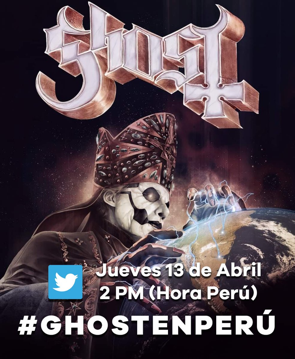 CarmenBathory2's tweet photo. ATENCIÓN FANS DE #GHOST EN PERÚ:
🔥PRIMERA ACTIVACIÓN
mañana a twittear como locos con #GhostEnPeru a las 2PM (Hora Perú)
RT por favor❤️
Together as one 👻
@Ghostenespanol1 https://t.co/if0FI4M6q6