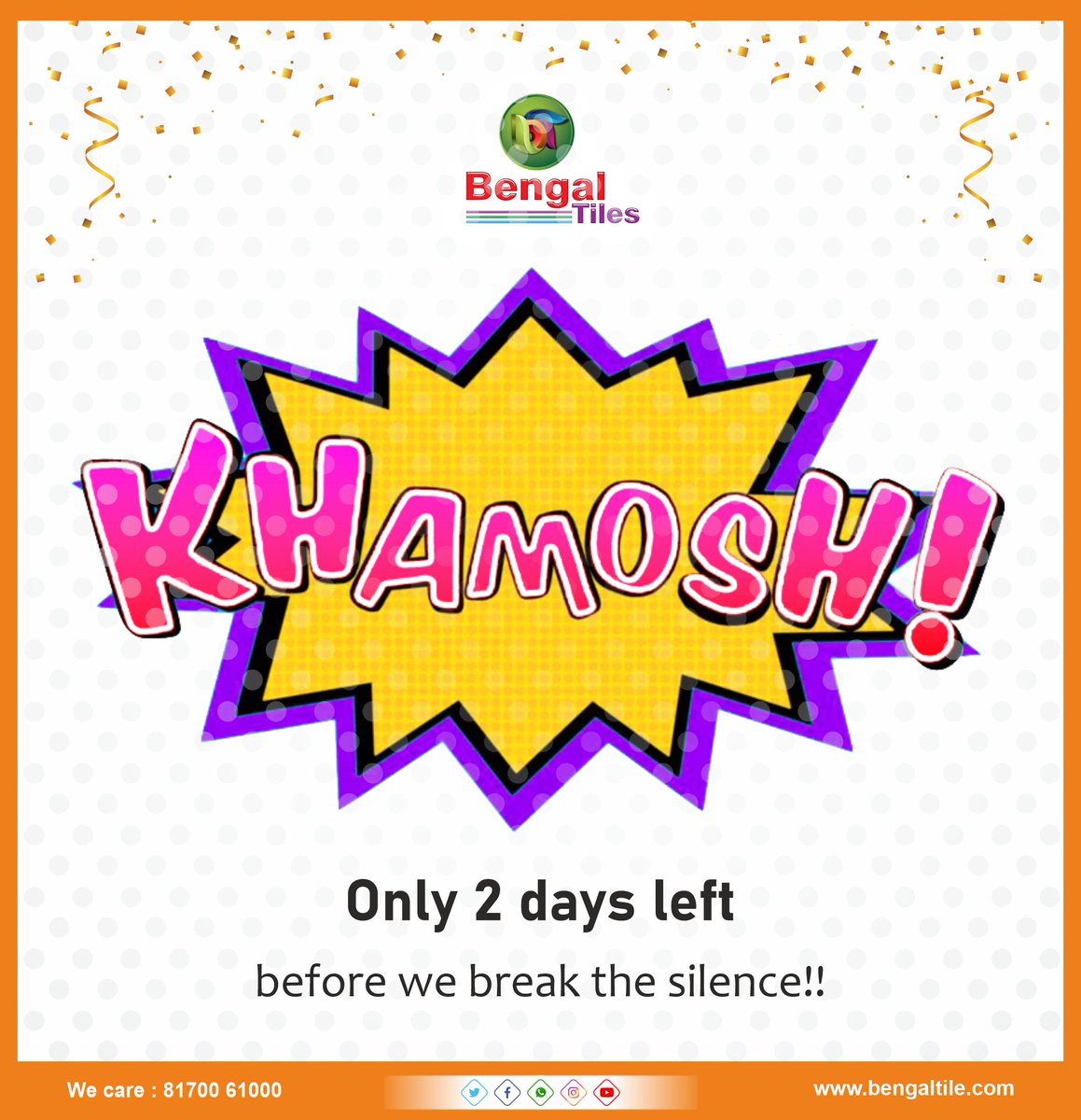 bengaltiles's tweet photo. Knock Knock! Bengal Tiles is almost at your doorstep... Only 48 hours to go! #NewOutletAlert
#BengalTiles #BengalTilesStore #ExclusiveStore #Showroom #newshowroom #inauguration #ComingSoon #Siliguri #SiliguriOutlet #NewOutletatSiliguri #2DaysAlert https://t.co/LbRjHuUs22