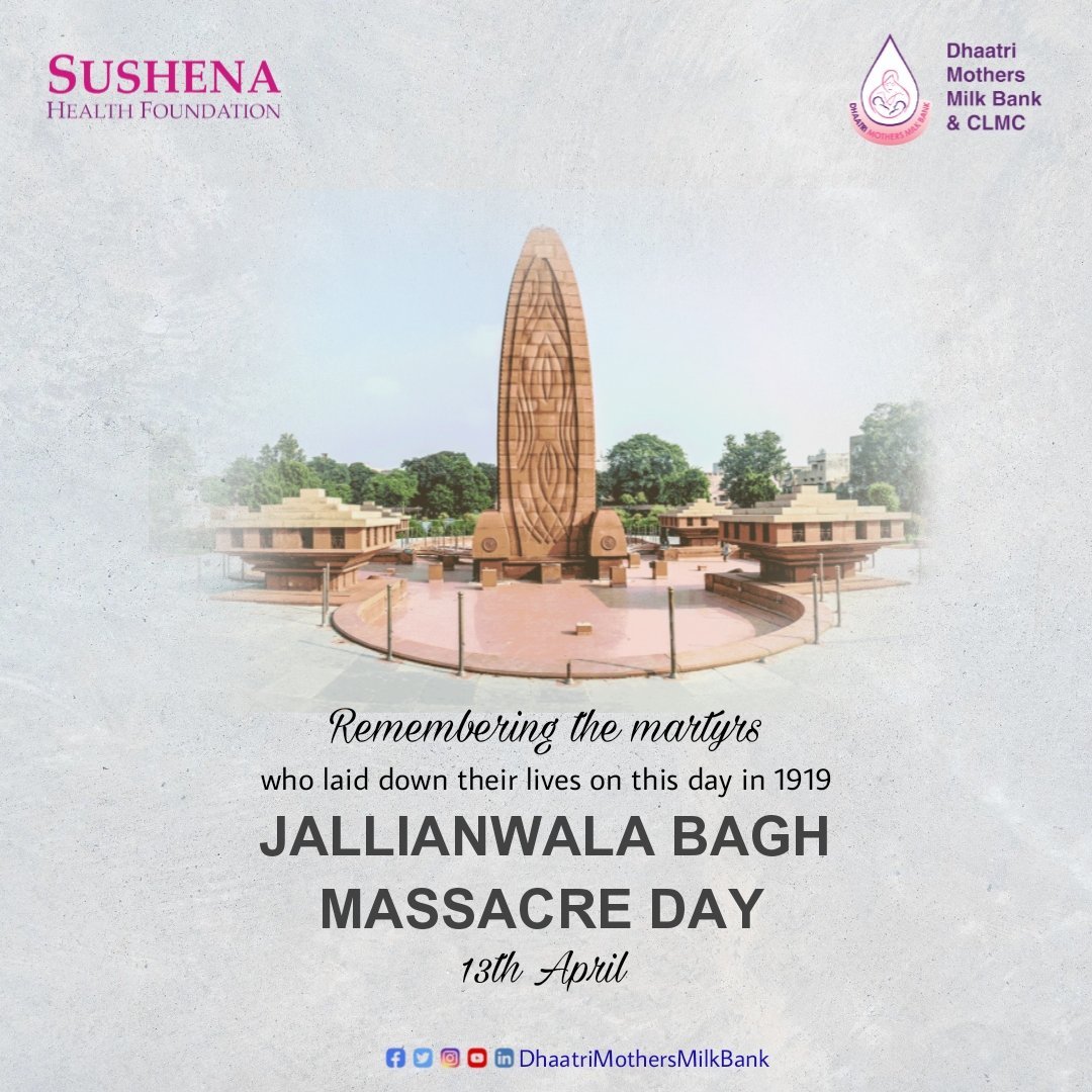dhaatrimilkbank's tweet photo. Remembering the martyrs who laid down their lives in the #JallianwalaBagh massacre in 1919. Their sacrifices for the motherland will never be forgotten and will continue to inspire generations to come.
#Jallianwalabaghmassacre #Sushena #Dhaatri #MAA #DhaatriMothersMilkBank https://t.co/B9T2ZiyVfJ
