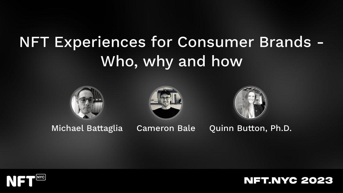 OneHub Powered by NFT.Kred (@nftkred) on Twitter photo Come see the NFT.Kred Team TODAY at 9:40am on the Brands Stage at #NFTNYC2023
<a href="/CameronJohnBale/">Cameron Bale @ #NFTNYC2024</a>, <a href="/BTag21/">BTag ๐ฆ๐</a> and <a href="/qbuttonphd/">Quinn</a> chat about "NFT Experiences for Consumer Brands - Who, why and how" learn how NFTs will disrupt your marketing strategies in 2023 Come see the NFT.Kred Team TODAY at 9:40am on the Brands Stage at #NFTNYC2023
<a href="/CameronJohnBale/">Cameron Bale @ #NFTNYC2024</a>, <a href="/BTag21/">BTag ๐ฆ๐</a> and <a href="/qbuttonphd/">Quinn</a> chat about "NFT Experiences for Consumer Brands - Who, why and how" learn how NFTs will disrupt your marketing strategies in 2023