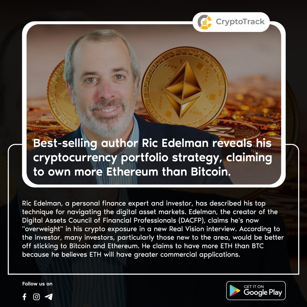 cryptotrackapps's tweet image. Best-selling author Ric Edelman reveals his cryptocurrency portfolio strategy, claiming to own more Ethereum than Bitcoin.

App Link: play.google.com/store/search?q…
Get More: cryptotrack.news/news/best-sell…

#CryptoPortfolio #CryptoTrading #ETH #BTC #CryptoAssets #DigitalCurrency