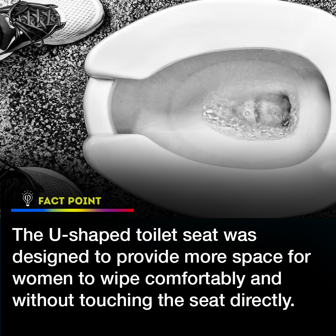 FactPoint's tweet photo. "Did you know that the U-shaped toilet seat was designed with women in mind? 🚽👩🦰 #toiletseat #ushaped #womensneeds #everydayproducts #designthinking #interestingfacts https://t.co/C7I0VRRNCy