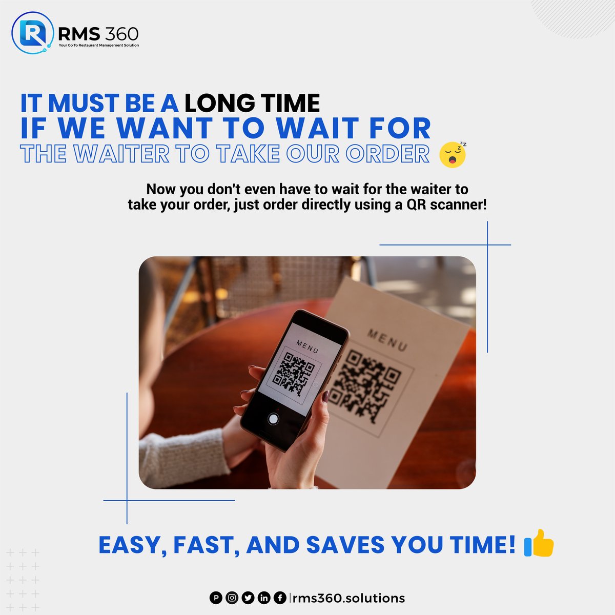 Waiting for the waiter to take your order?

Not anymore! Our Restaurant Management System offers you a seamless QR scanner option for quick and easy ordering. 

Learn more 🚀
🌐 rms360solutions.com

#rms360solutions #automationsolutions #techcommunity #contactlessordering