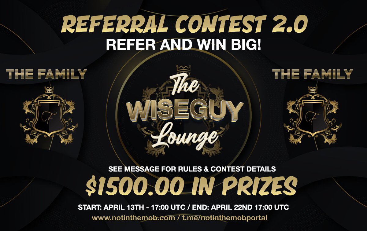 notinthemob's tweet photo. REFERRAL CONTEST 2.0 GOING LIVE TODAY!!

UP TO $1500.00 IN CASH UP FOR GRABS!

Refer and Win Big!!

#thefamily #win #Referral https://t.co/1A4Njk9rlp