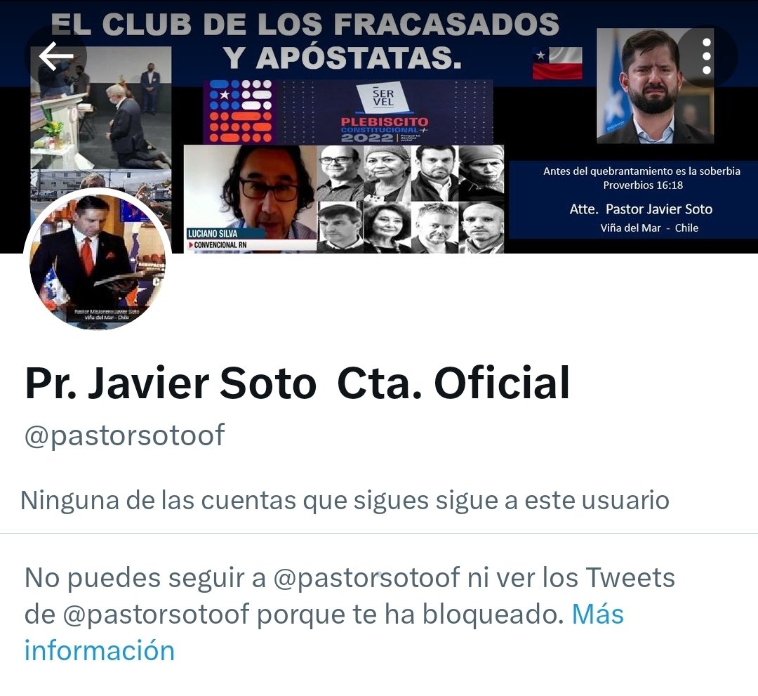 baco82_joseto's tweet photo. Me ha bloqueado otra vez. 
Parece q le hinché mucho las de abajo a este charlatán delirante???

@QuintralaC @Anitacl @AlejandroVNorte 

#FalsoPastor #DelirioMesianico #PastorSoto https://t.co/YzHcBzLwA5