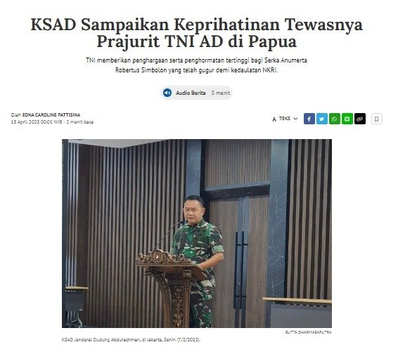 RestuHidyh's tweet photo. Serka Anumerta Robertus Simbolon gugur akibat penembakan Kelompok Separatis Teroris Papua.

@Ngopibareng_DAR

Angkatan Darat Di Hati Rakyat
Kasad Dudung Abdurachman https://t.co/zNIyGxDLJI