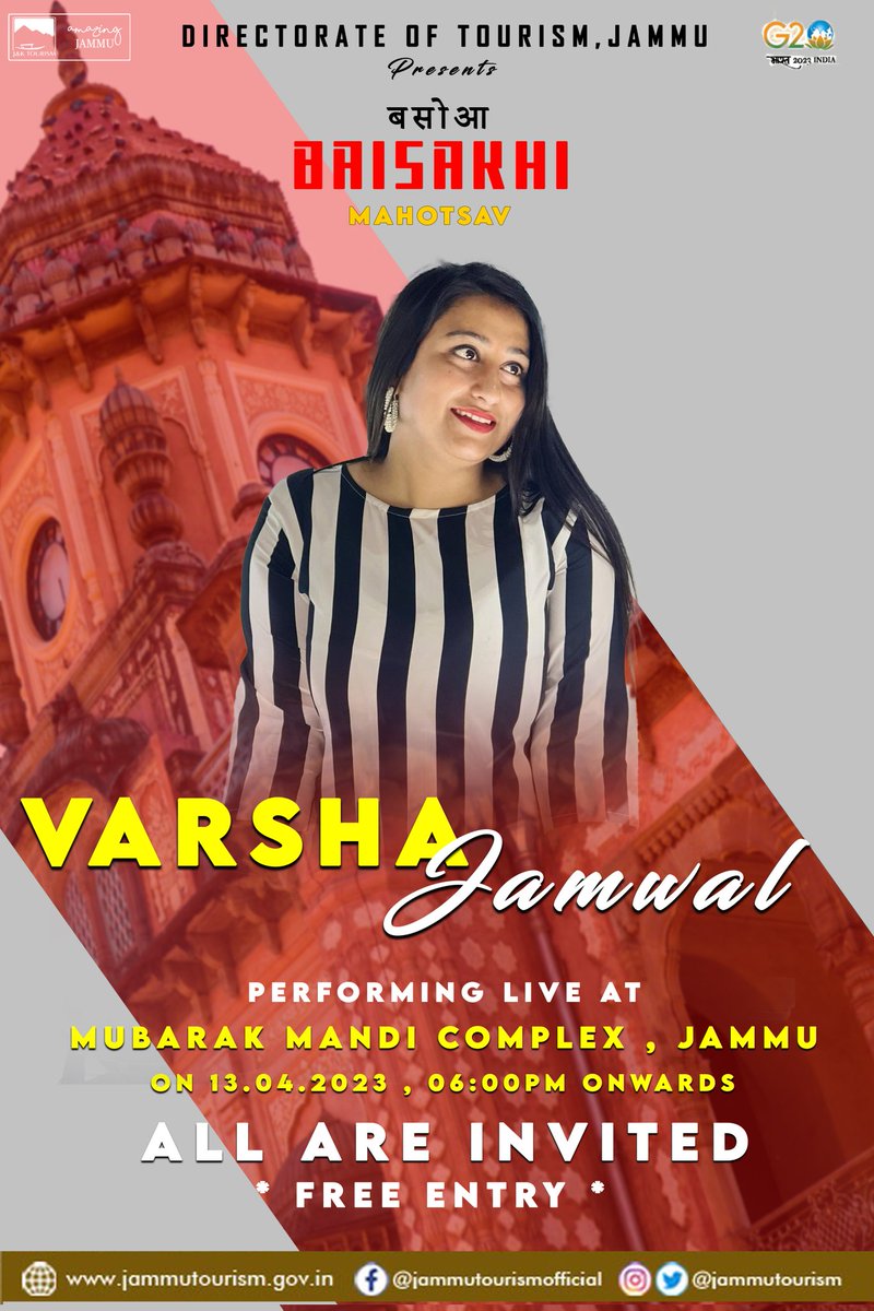 JammuTourism's tweet photo. Enjoy the exuberant and Vibrant performance of Jammu di Kudi Varsha Jamwal performing live at Mubarak Mandi Heritage Complex on 13th April 2023.....
#amazingjammu  #VarshaJamwal #mubarakmandi  #Baisakhi #culture #basoa 
@diprjk @OfficeOfLGJandK @SyedAbidShah @mingasherpa https://t.co/YfQhdjXvdA