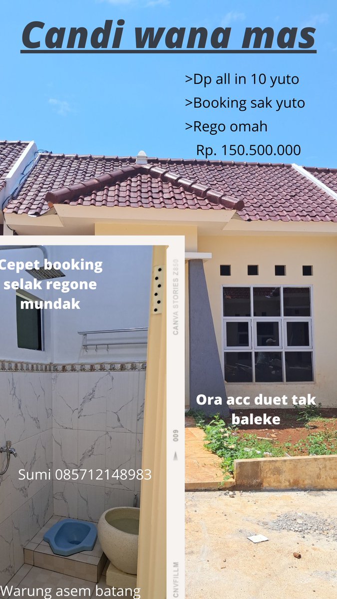 TokSumiranti's tweet photo. Bingung duet THR pak kanggo opo cusss lahhh gasken kanggo dp omah dari pada ntek ora ono sisane ha'a pok maszeh
Harga rumah Rp. 150.500.000
Dp 1 %
Cash back hingga 2,5 juta
type 30 luas 60m²
Lebar jalan 6 meter https://t.co/Z5lavXoAxT