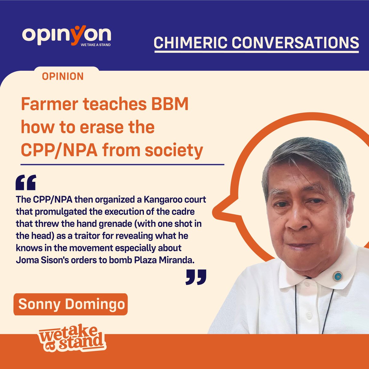 OpinYonNews's tweet photo. Farmer teaches BBM how to erase the CPP/NPA from society
By Sonny Domingo
Read more
https://t.co/Ikbn7obX9C
#Farmer #BBM #CPP #NPA #Society #Chimeric #Conversations #ChimericConversations #Column https://t.co/9WC92XrZLJ
