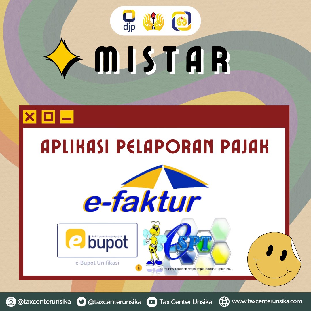TaxCenterUnsika's tweet photo. Hallo Pioneer Pajak!👋🏻

Mistar hari ini akan membahas mengenai Aplikasi Pelaporan Pajak. Yuk simak selengkapnya dipostingan kali ini! ⬇️

https://t.co/4rFryawhya

#TaxCenterReflektif
#TCREFLEKTIF
#TaxCenterUnsika
#KamisPintar
#MISTARTC https://t.co/xx7xux7jhC