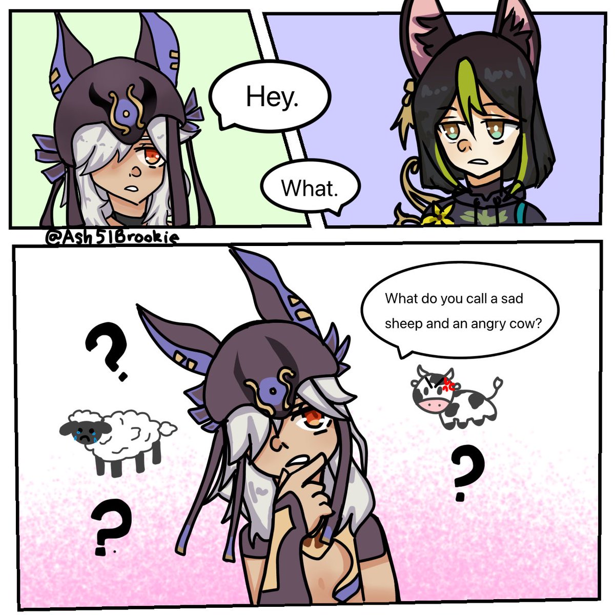 Ash51Brookie's tweet photo. Cyno and his dumb jokes 
#Genshinfanart 
#GenshinMemes https://t.co/FgvmAZ4xN8
