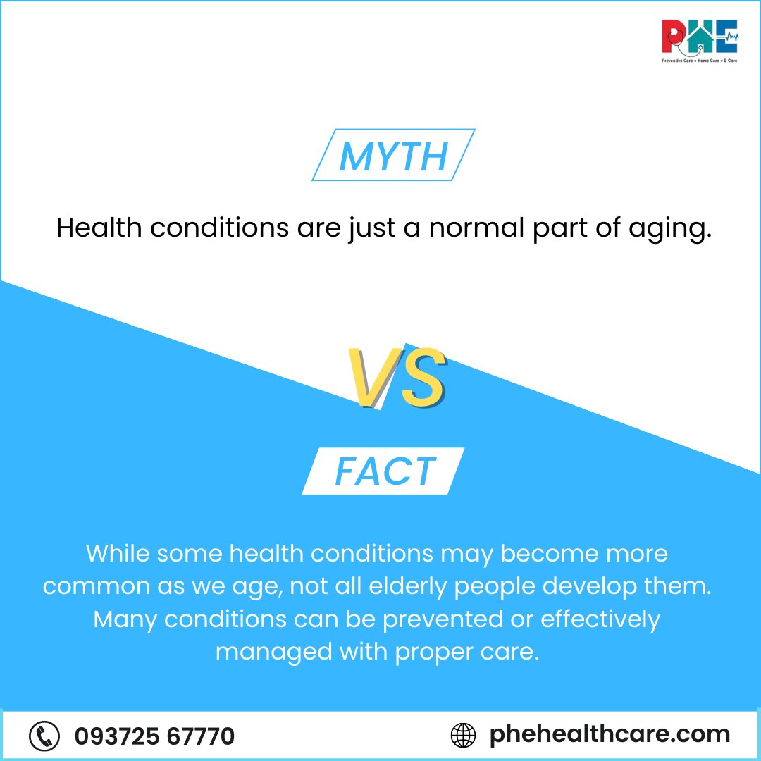 HealthcarePhe's tweet photo. Take care of your elderly loved ones by encouraging them to prioritize their health and seek proper care. Remember, age is just a number, and good health is possible at any age!
 .
📞Call us at 093725 67770
🌐https://t.co/3SSASHP7hE 
.
#ElderlyHealth #MythVsFact #HealthyLifestyle https://t.co/9NCJVp4UTq