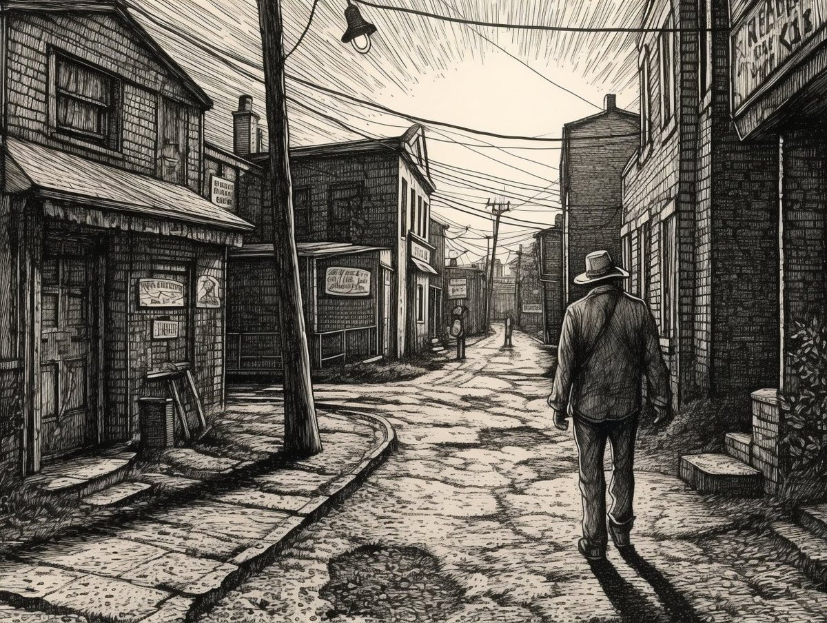 ZedCodes's tweet photo. @icreatelife I got my favorites when I also added an artist's name. For these I added Robert Crumb and it added his distinctive hatching style, also the perspectives are reminiscent of his work. I also was using the --stylize parameter. https://t.co/aZObzig3AY