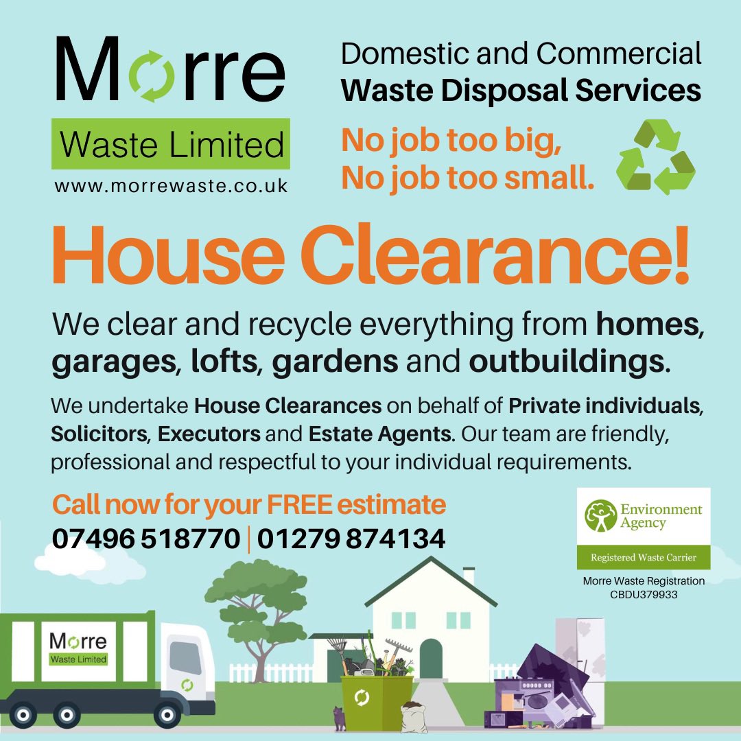 House Clearance! 🏚️🚛♻️

✅ FAST, FRIENDLY, PROFESSIONAL &amp; RELIABLE SERVICE. 

✅ Registered Waste Carrier. 

Call or Msg us for a Quote
01279 874134 / 07496 518770

#houseclearance #registeredwastecarrier #essex #london #Sustainability #recycle