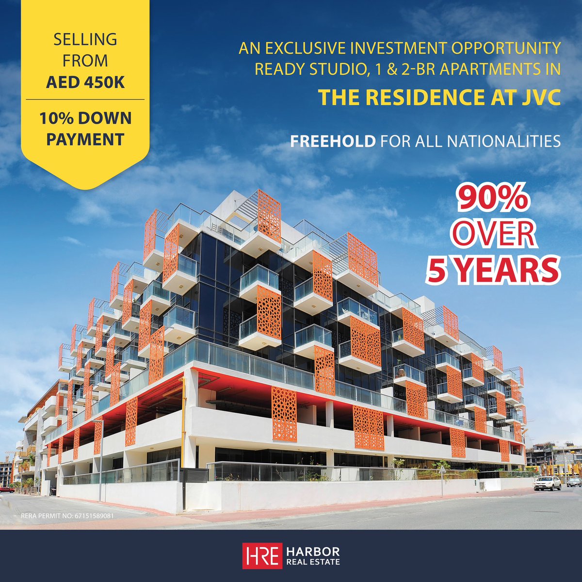 AN EXCLUSIVE INVESTMENT OPPORTUNITY 
THE RESIDENCE AT JVC

To capture this golden opportunity &amp; enjoy professional sale advice, contact Harbor Real Estate, the only agency to receive gold ranking 6 times in a row by Dubai Land Department

+971 4 325 1616
+971 50 916 6543