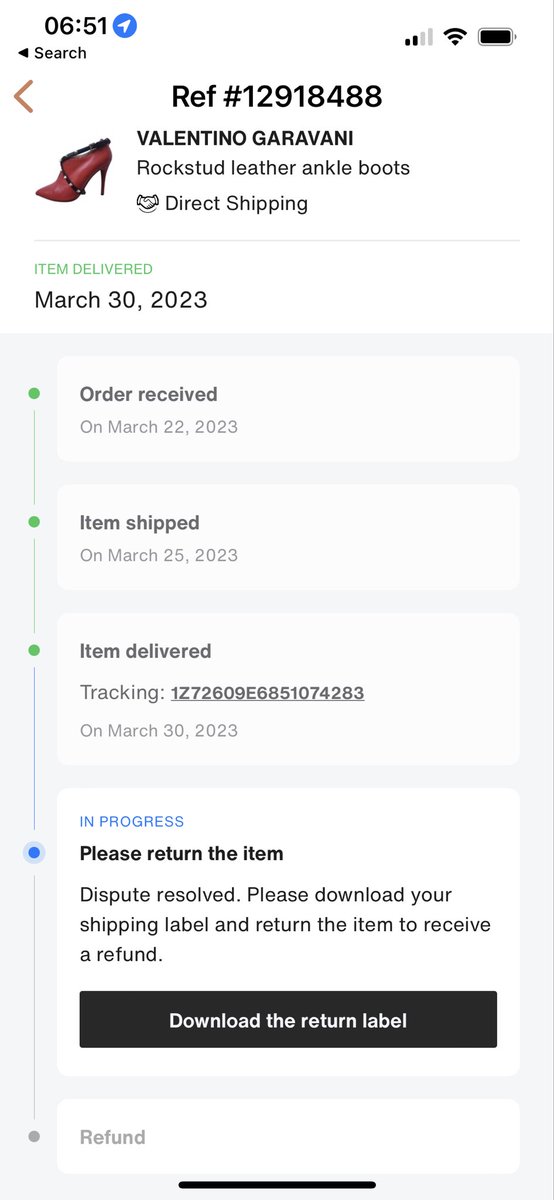 EddieEdwards35's tweet photo. @vestiaireco please can you respond to my emails and chat.  Re item attached.   It has been returned and received by the seller and I am still waiting for my refund.    I’ve emailed twice with no response.  I just want my money back! https://t.co/MISo8H8hxz