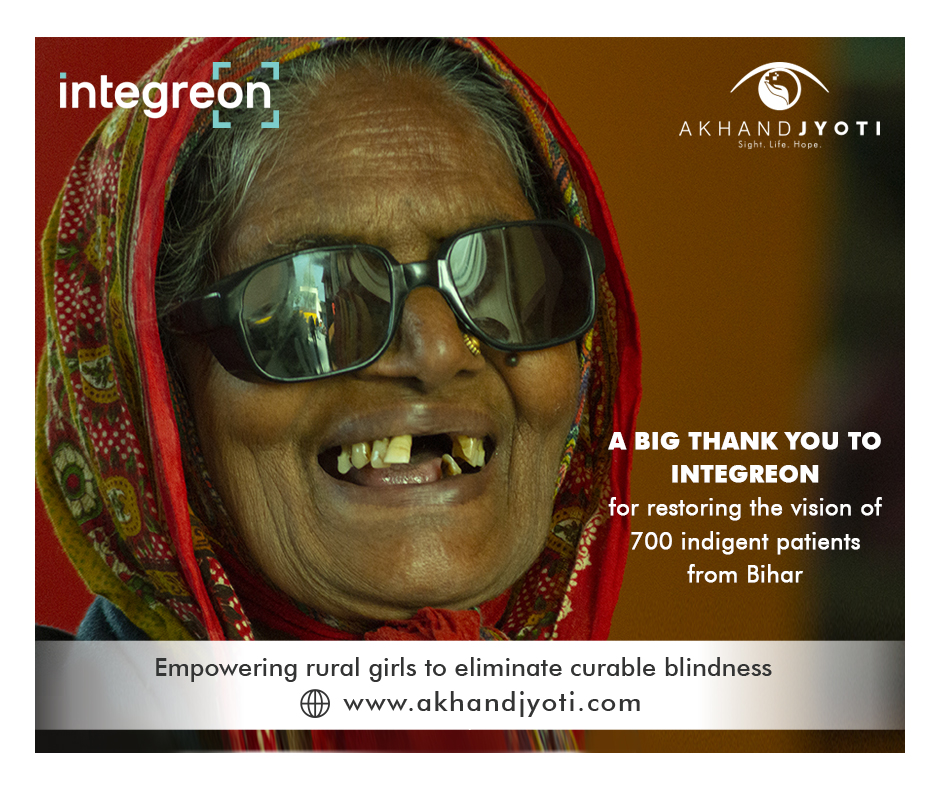 AJEH_BIHAR's tweet photo. A BIG THANK YOU to @Integreon for restoring the eyesight of 700 indigent patients from East Champaran, Bihar. This has helped #AkhandJyoti move a step closer to its vision of eliminating #curableblindness by #reachingtheunreached to provide sight, life, and hope. https://t.co/1kr9UEyCDF