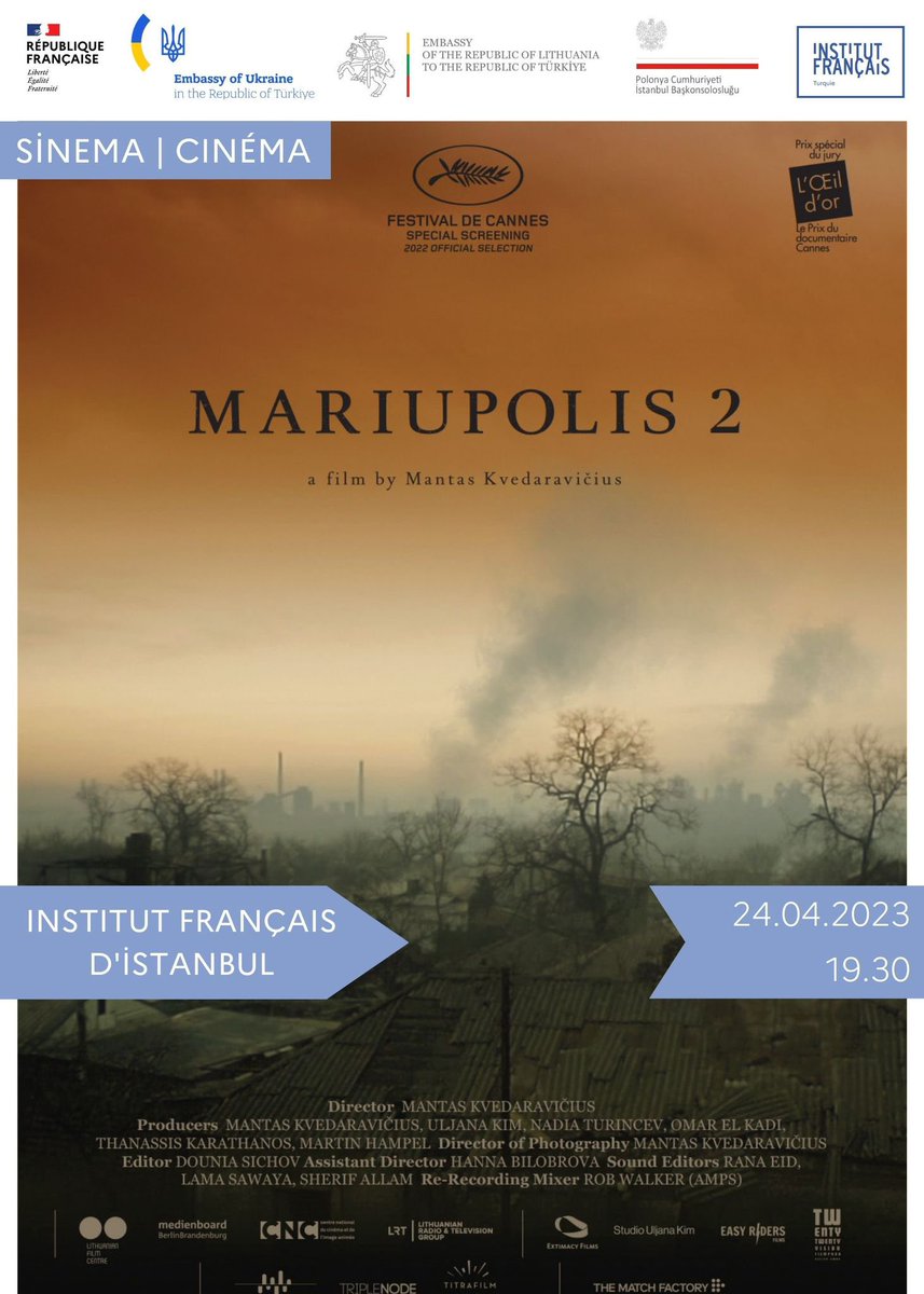 PLinIstanbul's tweet photo. 🗯️ #Polonya,  #Litvanya ve #Ukrayna sunar

🎞️ #Mariupolis 2 
📍 Fransız Enstitüsü, Beyoğlu, İstanbul
🗓️ 24 Nisan, Pazartesi, saat 19.30 

📁 Kayıtlar https://t.co/wN1hBi9KNY https://t.co/RJsKgltXg0
