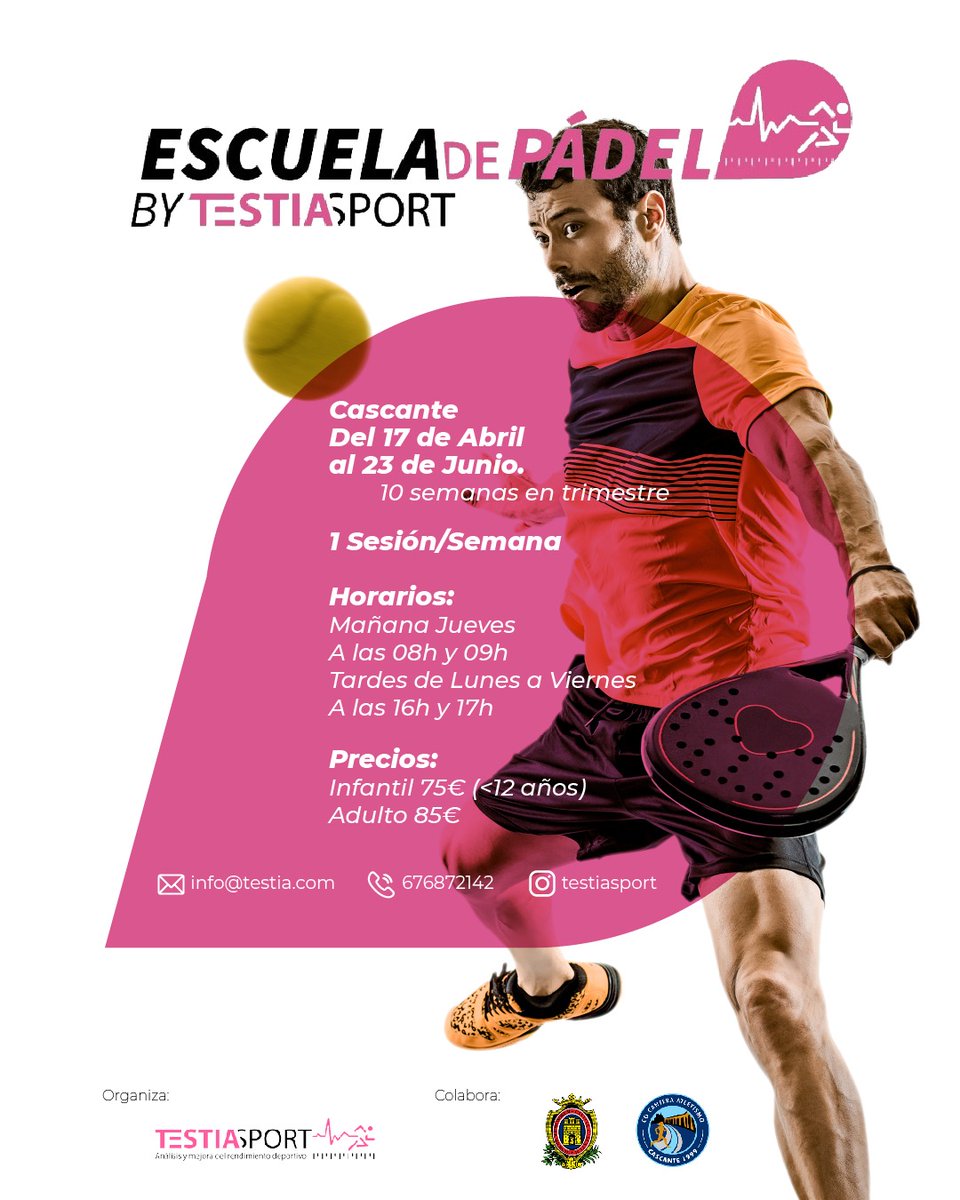 Escuela de Padel TestiaSport Cascante
6 Plazas disponibles
Inicio: Lunes 17 de Abril