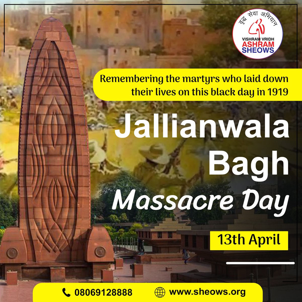 SHEOWS's tweet photo. Today marks the anniversary of the Jallianwalah Bagh massacre, a tragic event where countless innocent lives were taken in a senseless act of violence. Let's never forget the lessons of the past and work towards a peaceful and just future for all. #JallianwalaBagh #NeverForget https://t.co/TpaeaZ7ctq