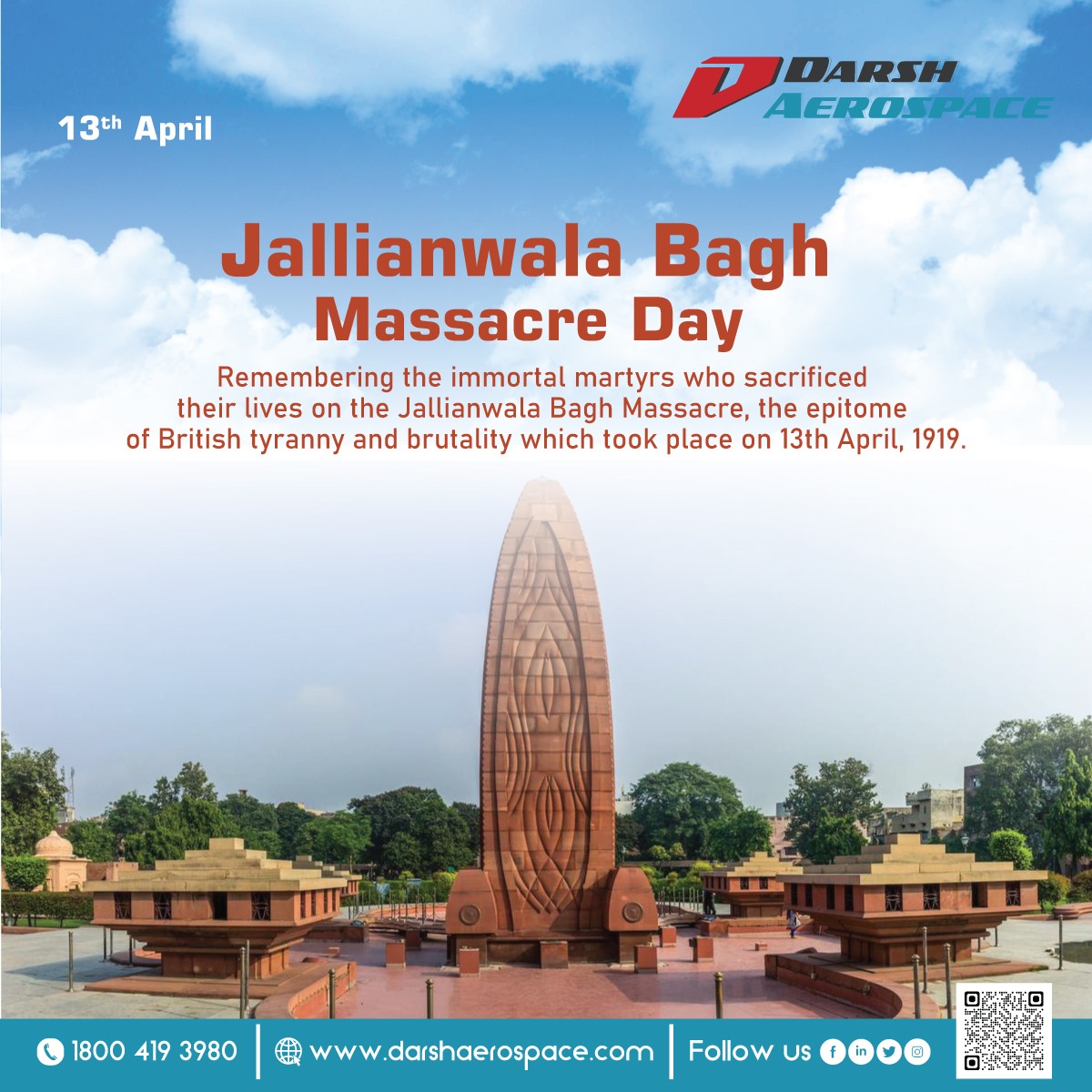 DarshAerospace's tweet photo. Remembering the innocent lives lost in the Jallianwala Bagh massacre on this day in 1919. Let us never forget the importance of peace, freedom, and justice. 
#JallianwalaBaghMassacre #rememberingjallianwalabagh
#darshaero #darshaerospace #agri #AgriDrone https://t.co/VmTKByQBhE