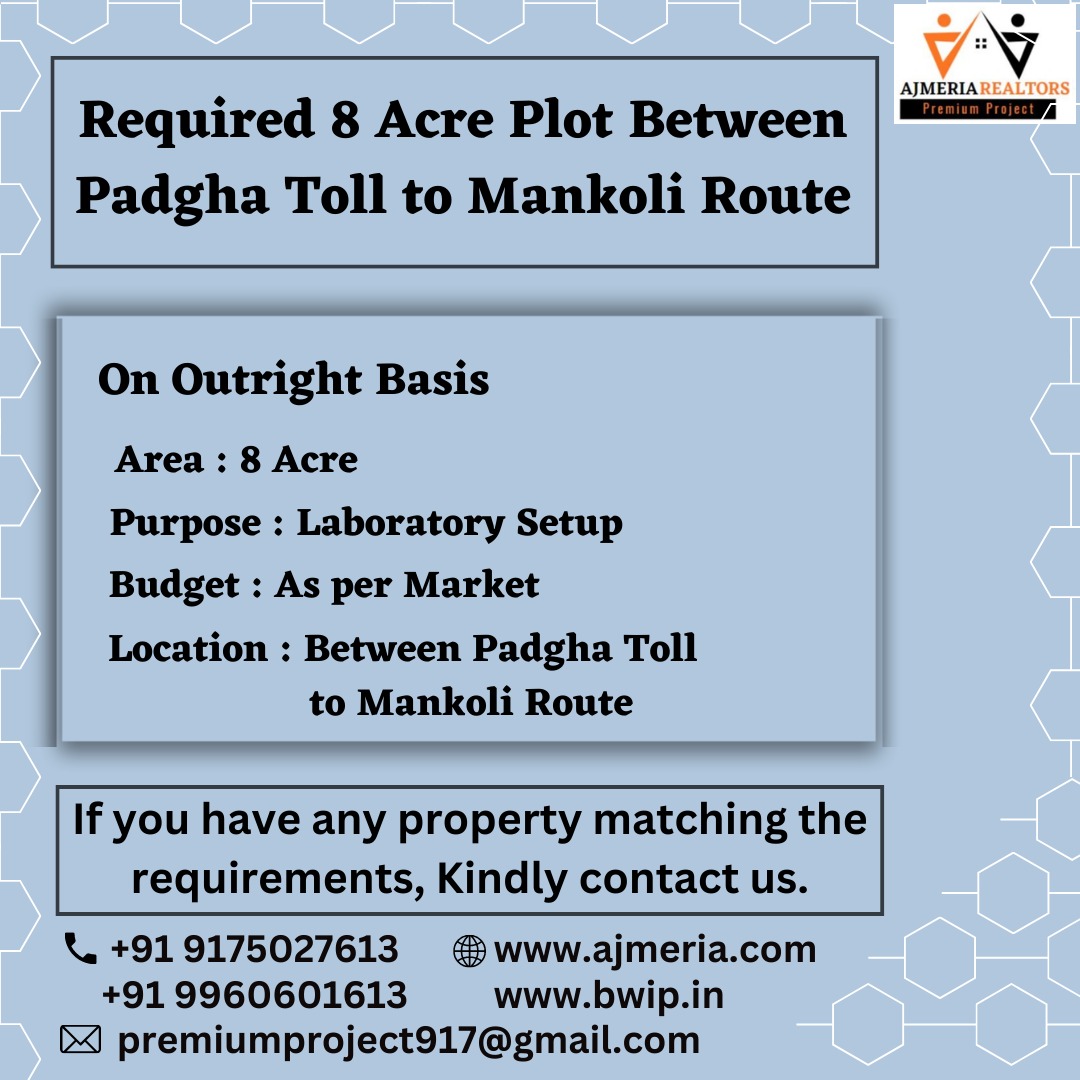 Ahsanajmeria's tweet image. Required 8 Acre Plot for our Client between Padgha Toll to Mankoli Route. 

#plotrequirement #padgha #mankoli #bhiwandi #ajmeria

Ajmeria Realtors
premiumproject917@gmail.com
+91 9175027613 
ajmeria.com
bwip.in