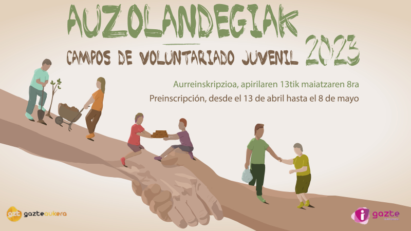 Gazteaukera's tweet photo. 🤝 Gaur hasten da udako Auzolandegietan izen emateko epea! Apuntatu zaitez eta bizi esperientzia ezberdin bat lagun berriak eginez eta proiektu interesgarrietan parte hartuz! 

👉 https://t.co/6iOPD6H74v https://t.co/jrjwiYUSmd