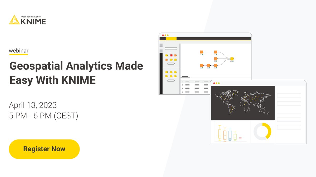 knime's tweet image. Join us for a webinar today to learn about #KNIME’s latest platform extension that allows teams to harness the full potential of #geospatialanalytics. Register for free at eu1.hubs.ly/H03s0XW0