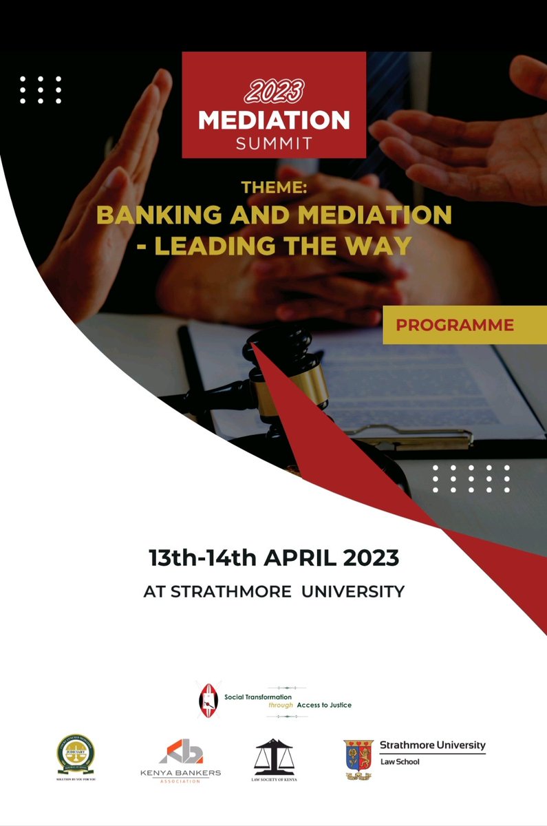 Mediation Summit underway at Strathmore University.  Theme: “Banking and Mediation Leading the Way.”

LIVE STREAM: youtube.com/live/1ydFRMjuA…