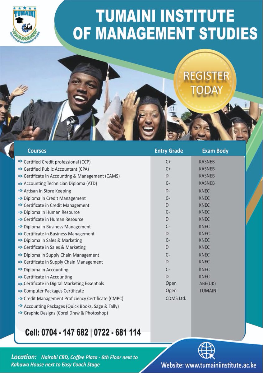 CreditKenya's tweet photo. @omwambaKE @omwambaKE  welcome to Tumaini Institute of Management Studies and make a choice. https://t.co/vW7sImVAr4