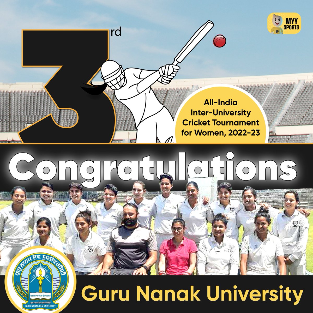 MyySports's tweet photo. Congratulations to the winners of All-India Inter-University Women's Cricket Championship 2022-23 @lpuuniversity
We are happy to have exclusively broadcasted this great event on the MyySports app, promoting women in sports and grassroots cricket.

#PlayLikeHer #WomenInSports https://t.co/HOJcpSBZrt