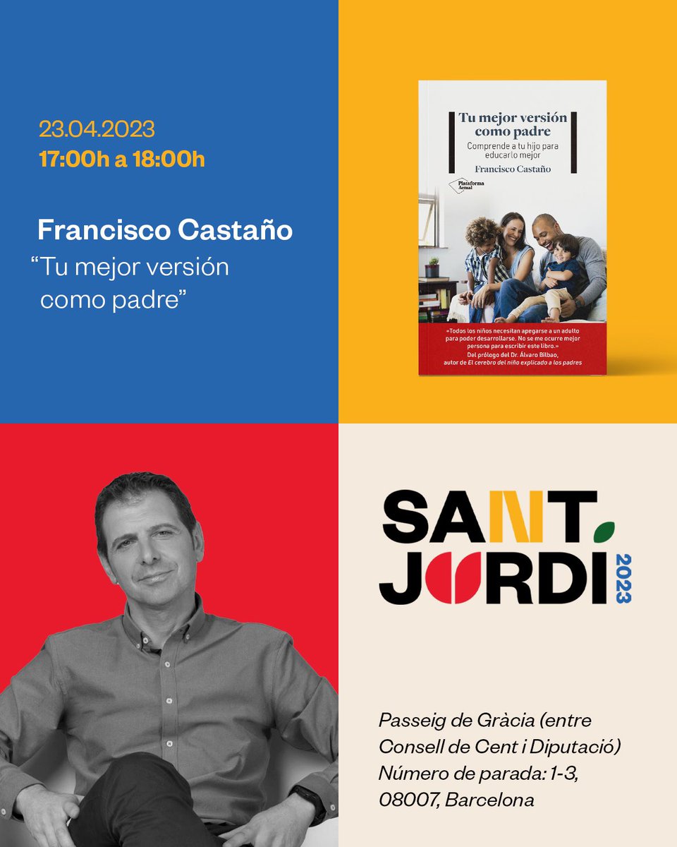 El próximo día de Sant Jordi estaré firmando libros, TÚ MEJOR VERSIÓN COMO PADRE, en la parada de plataforma editorial.  
.
📅 23 de abril
🕰 De 17:00 a 18:00

📍PASEO DE GRACIA (entre
Consell de Cent i Diputació)
Número de parada:  1 - 3
🏢 BARCELONA
<a href="/PlataformaEdit/">Plataforma Editorial</a>