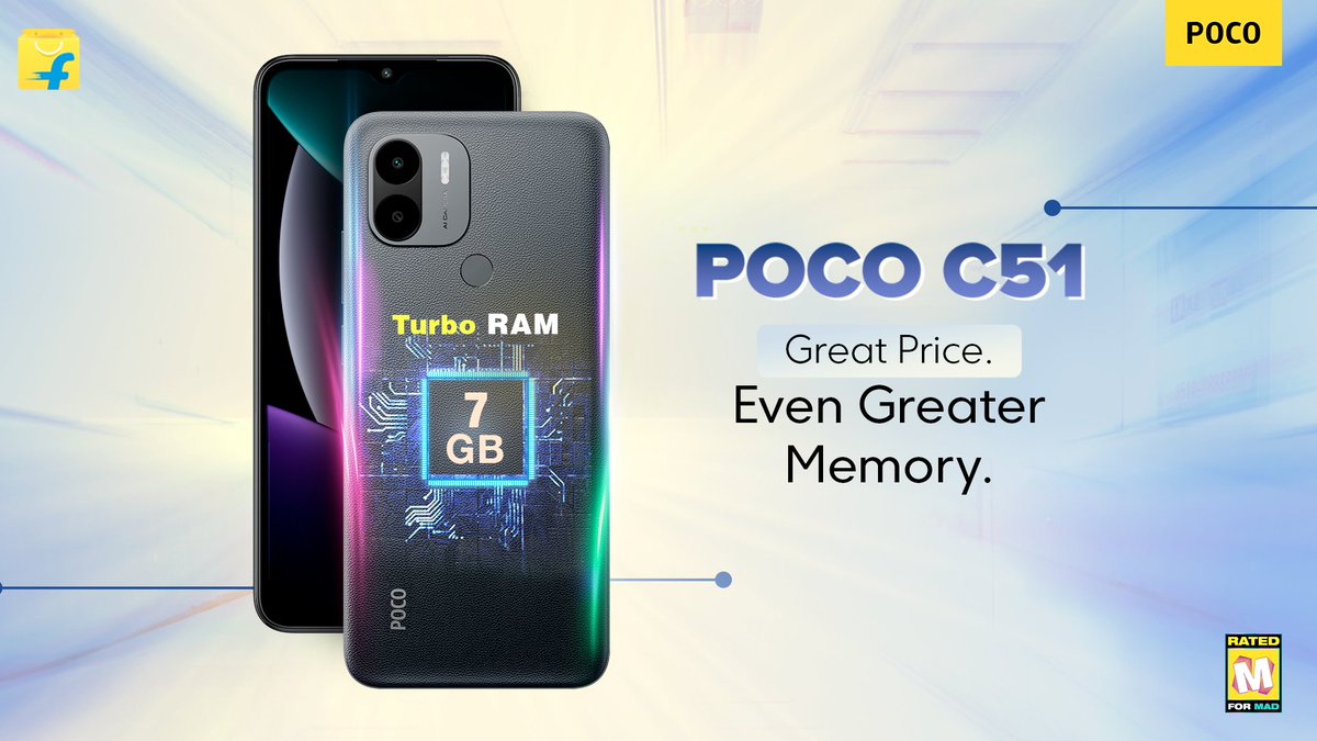 IndiaPOCO's tweet image. Faster is better, always. Access your fav applications whenever, however, and all at once with the 7GB Turbo RAM* on POCO C51.

Get it now for ₹7,799 on @flipkart!

Link: bit.ly/3nPzCxm